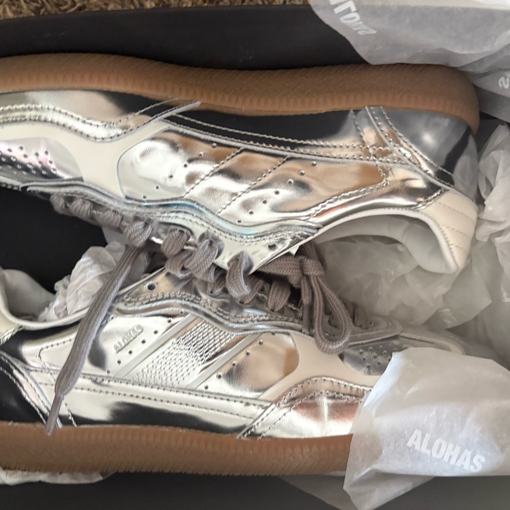 ALOHAS Silver Women's Sneakers with Brown Sole - Picture 2 of 9